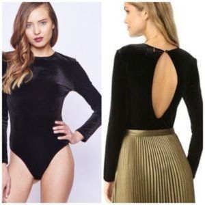 Misa Black Velvet Bodysuit w/ Open Back